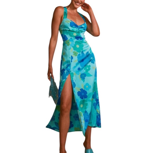 Show Me Your MuMu Blue Floral Midi Dress - Picture 3 of 4